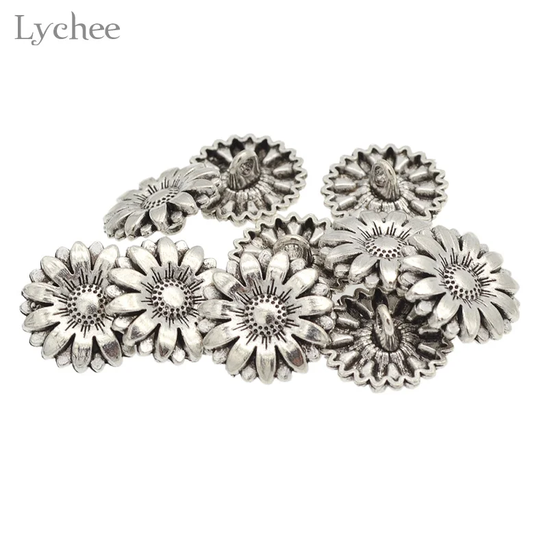 Lychee Life 10 шт. Серебряная кнопка в виде подсолнуха с резным хвостовиком для джинсов