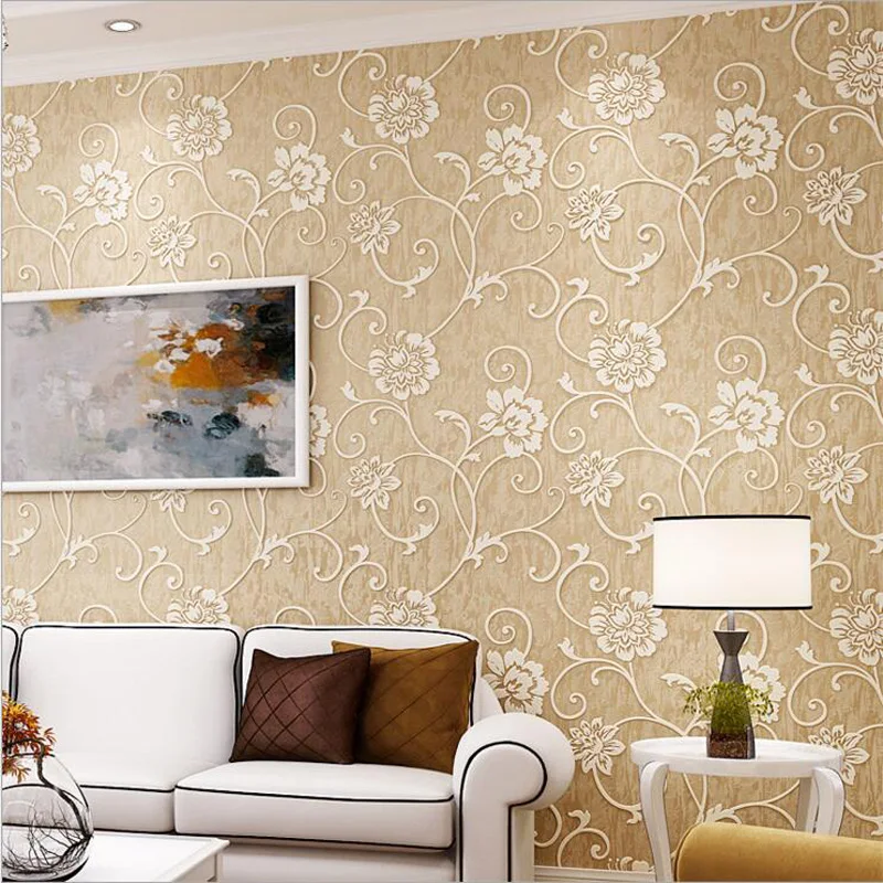 

Q QIHANG Pastoral style 3D Non-woven Floral Pattern Wallpaper Roll For Living Room Bedroom's TV Background 0.53m*10m=5.3m2