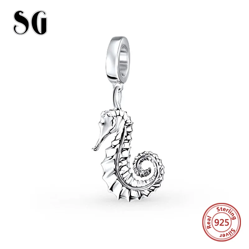 Настоящие 925 пробы серебряные подвески SG, оригинальные бусины с изображением обезьяны, кошки, лошади, подходят для браслетов pandora, ювелирные изделия DIY для подарка - Цвет: SG04906