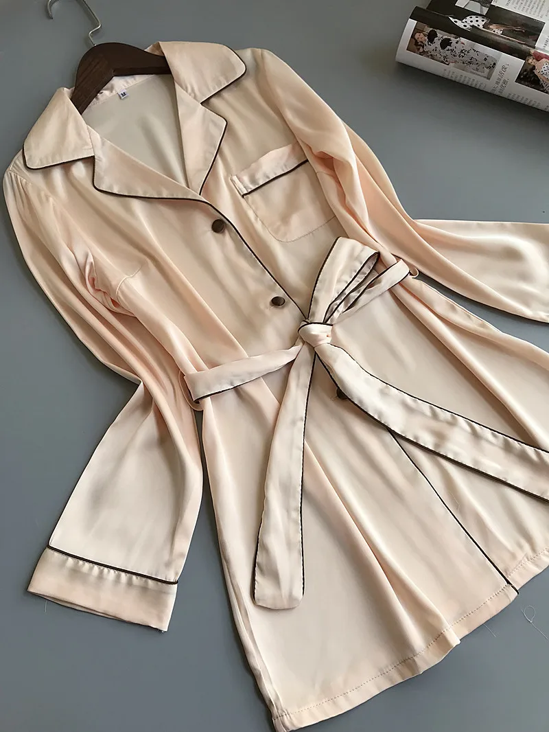 Женская шелковая атласная пижама пижамный комплект с длинным рукавом одежда для