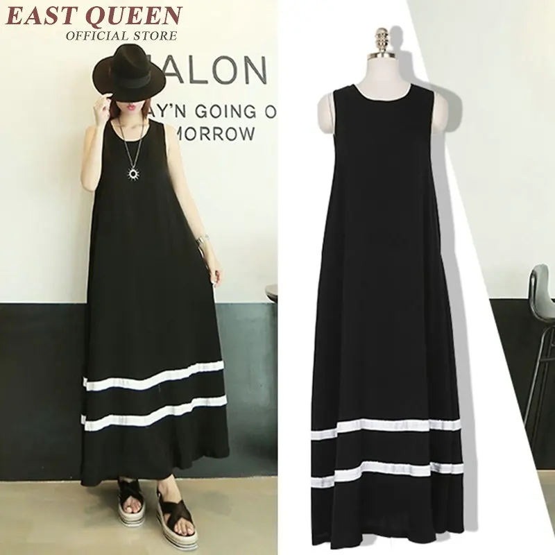 Длинные летние сарафаны Женские повседневные Простые пляжные платья 2018 черные