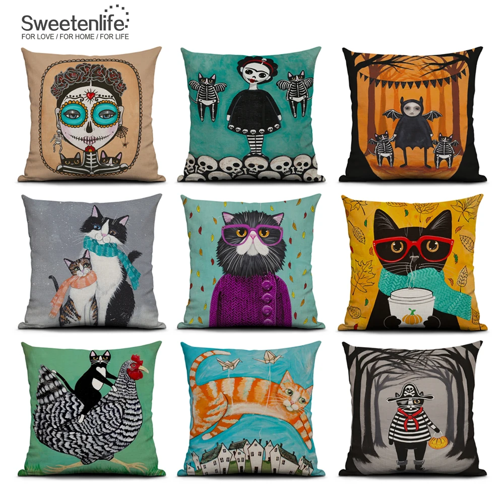 Sweetenlife 45x45 см милый мультяшный чехол для подушки в виде кота боксера декоративные