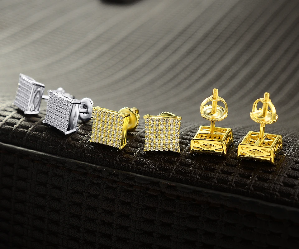 Hiphoplion 925 серебро в стиле хип хоп Серьги Iced Out AAA циркон квадратных Стад серьги винт