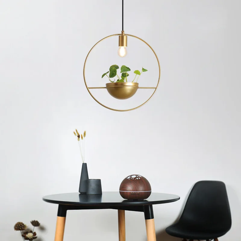 

Simple Modern Led Chandelier Northern Europe Plants Golden Round Restaurant Bar Shopwindow Balcony Chandelier Study Table