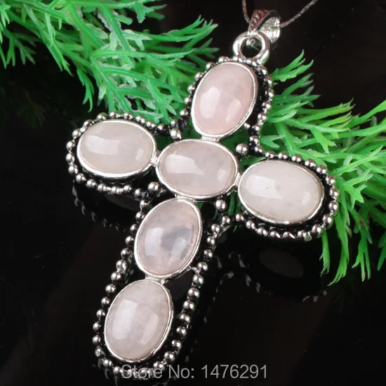 Шарм из сплава розовые кварцевые бусины 55 Х70 мм подвеска в виде креста с