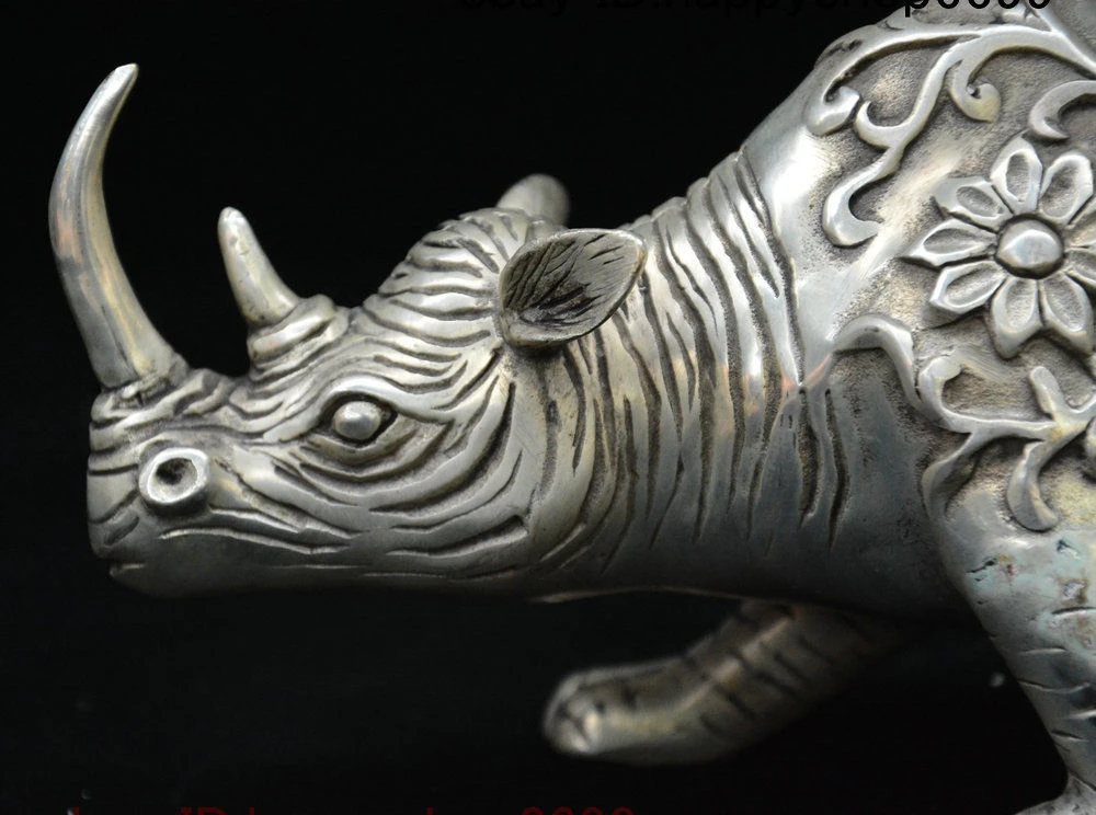 Китай серебряный фэн шуй Kylin Чи Лин Qilin Totems Rhinoceros Xi Ox Статуя богатства|Статуи и