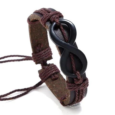 Популярный Европейский Панк модный счастливый Бесконечность 8 кожаные браслеты для женщин Подарки черные коричневые винтажные браслеты для мужчин ювелирные изделия браслеты