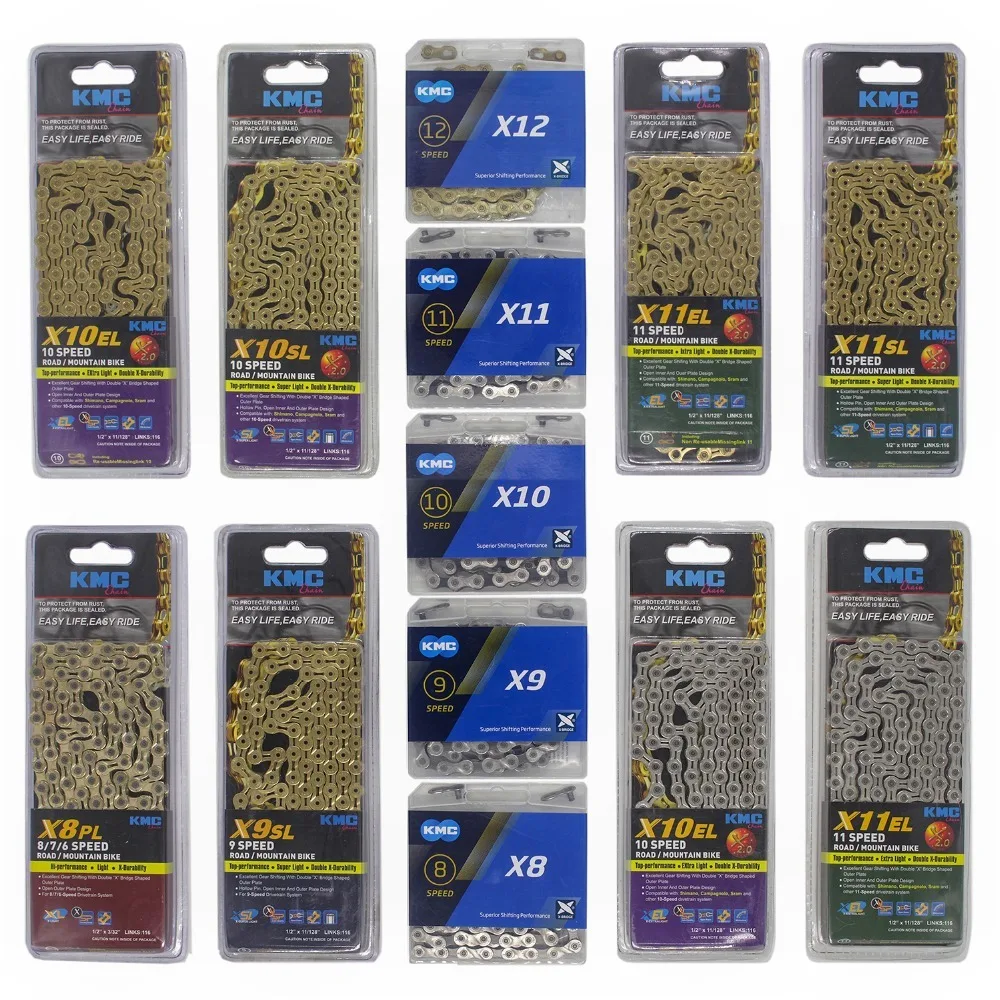Велосипедная цепь KMC X8 X9 X10 X10SL X11 X11SL X12 7S 8S 9S 10S 11 S 12S для MTB/дорожного велосипеда fo