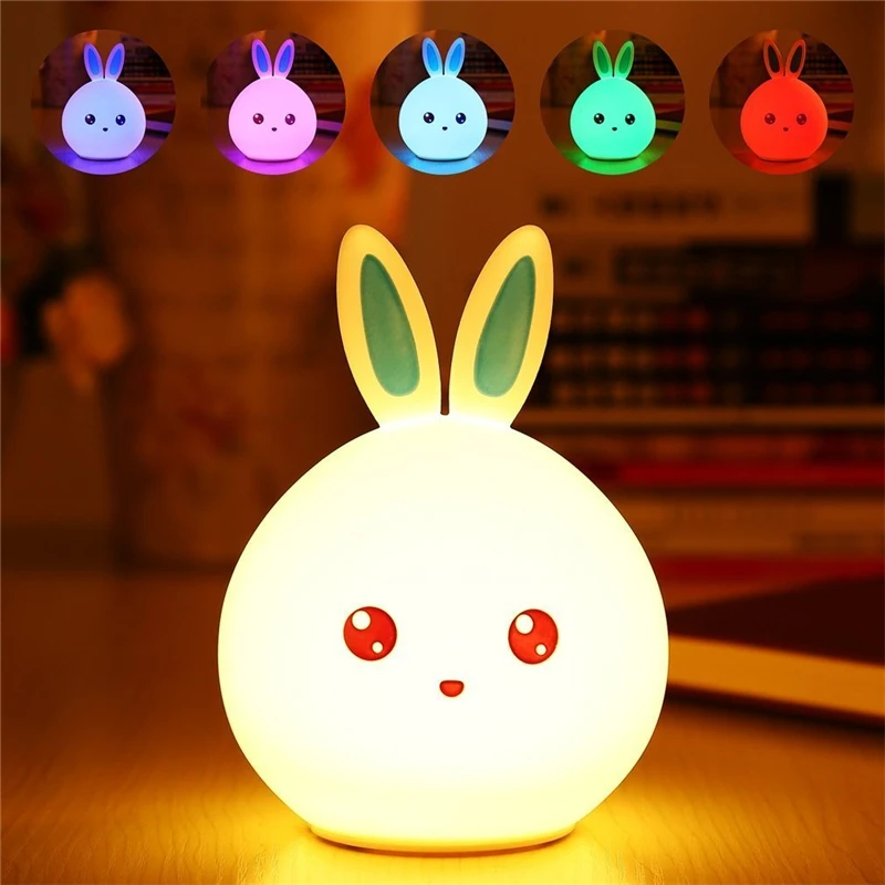 DOXA LED Rabbit Night Light Multicolor Silicone Touch Sensor Tap Control Nightlight Children Baby Kids Bedside Lamp 2018 New | Освещение