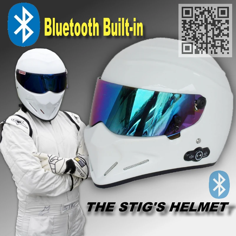 TopGear шлем Стига с Bluetooth Встроенный/белый Capacete Casco De красочным козырьком +