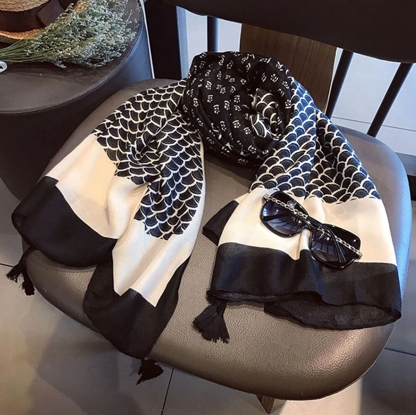 Новая Черная шаль с вышитым принтом Солнцезащитная большая пляжное полотенце