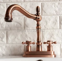 antique red copper 4 centerset kitchen bathroom vessel sink two holes basin swivel faucet dual handles water tap lrg050