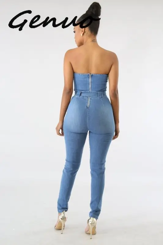 Женский джинсовый комбинезон Genuo Длинный Облегающий из денима на молнии