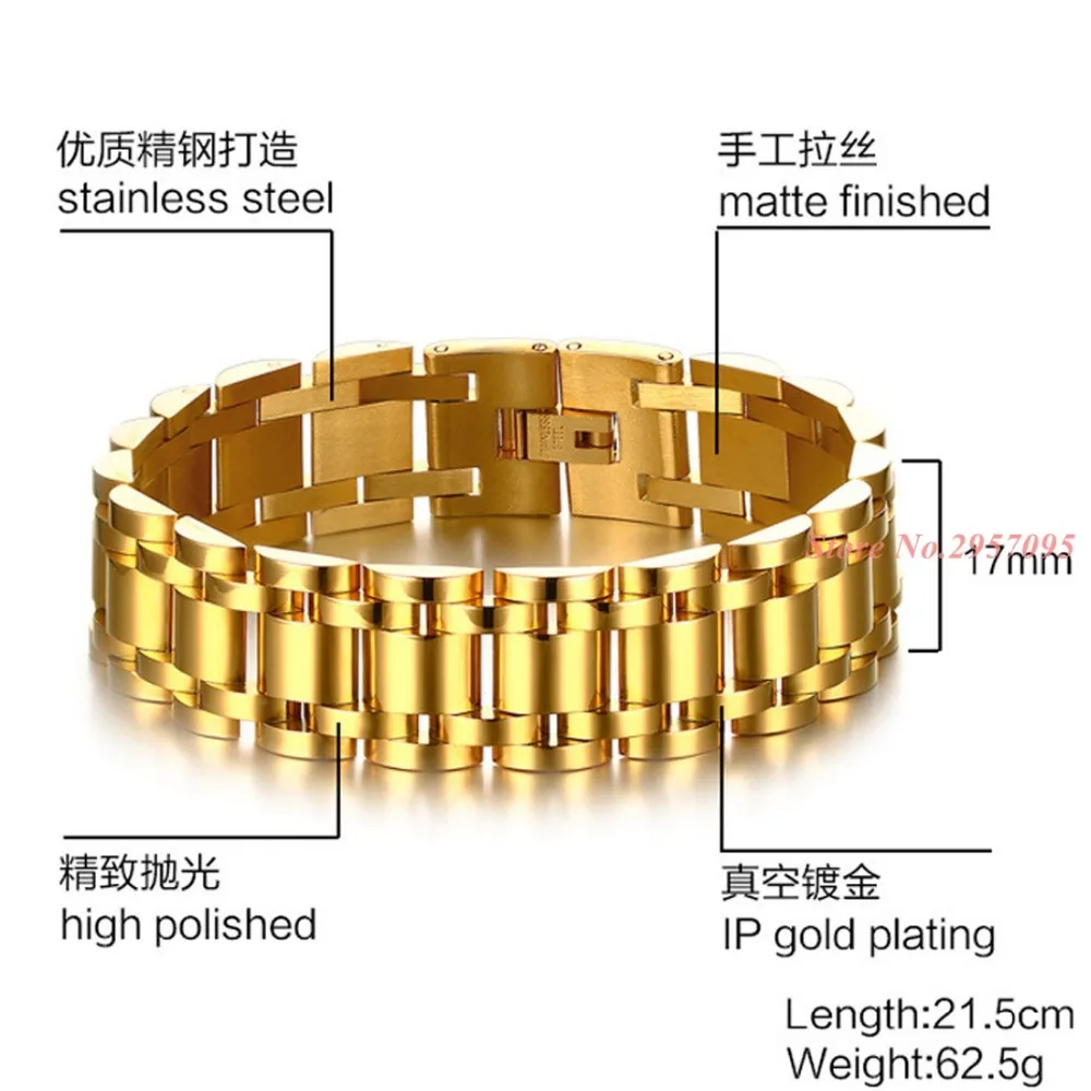 Fate love 17mm Wide Mens Bracelet Gold-color Chunky Chain Bracelets Bangles Stainless Steel Male Jewelry Wholesale |