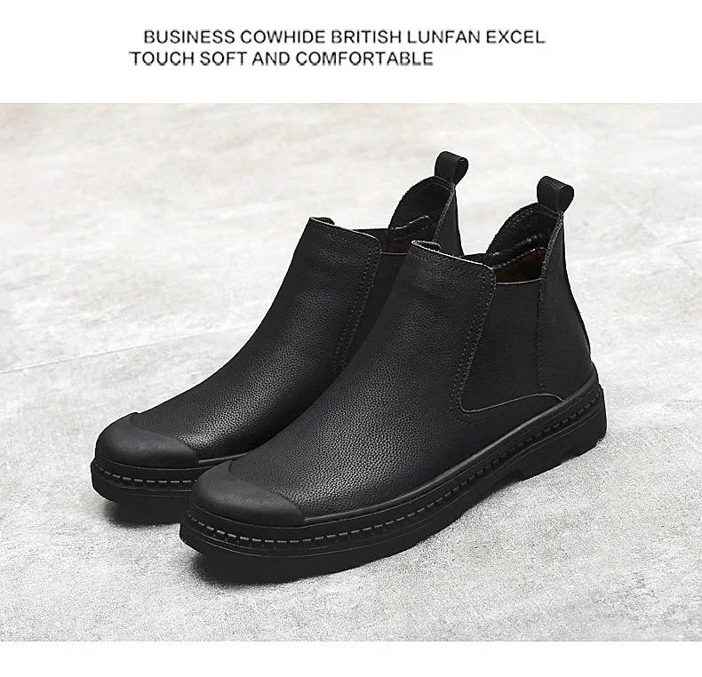 Мужские ботинки «Челси», натуральная кожа, одноцветные, без шнуровки, Мужская зимняя обувь, меховая подкладка, черные, Botas De Hombres, Короткие ботиночки для мужчин, размеры 38-44