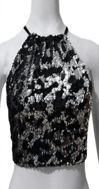 sliver black Bkld Блестящий Бандаж с блестками короткий топ с открытой спиной летние новые модные вечерние сексуальные женские рубашки без рукавов женский топ на бретелях - Цвет: sliver black