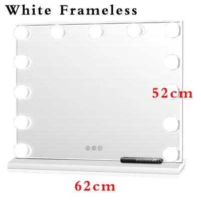 White 62x52cm Голливуд Стиль зеркало с подсветкой для макияжа 10xmagnification зеркало Сенсорный экран светодиодный подсветка косметического зеркала Красота - Цвет: White 62x52cm