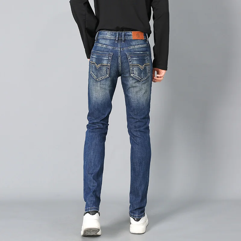 Мужские повседневные уличные джинсы в европейском стиле синие брюки для мужчин