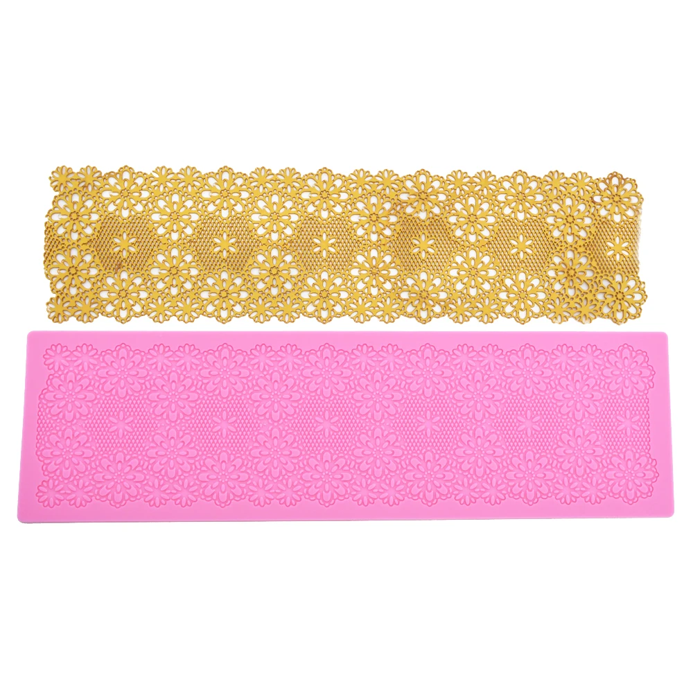 Flower Pattern Baking Tools Embosser Mould Lace Silicone Cake Sugarcraft Mold Fondant Border Decoration Mat | Дом и сад