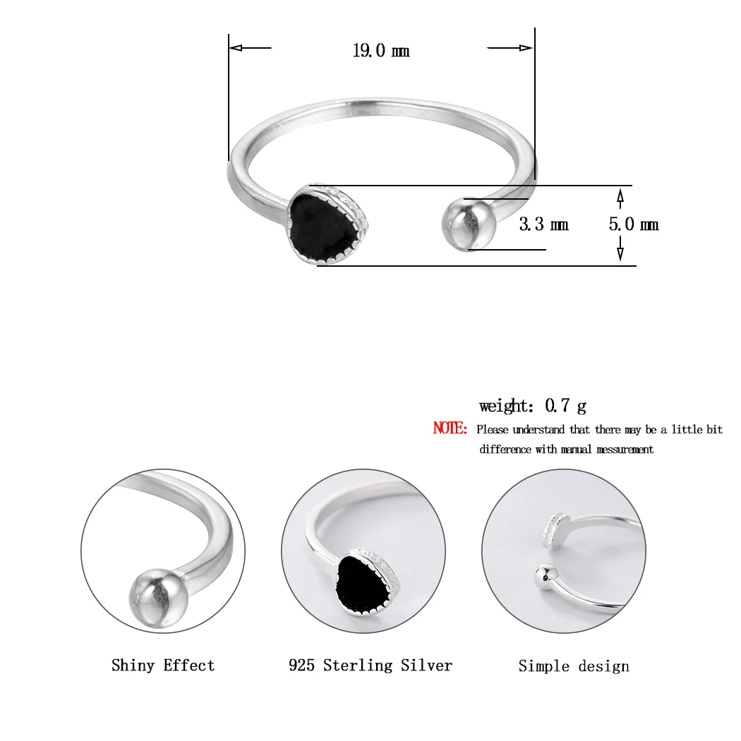 Женское кольцо с черной эмалью регулируемое Винтажное в стиле бохо Открытое