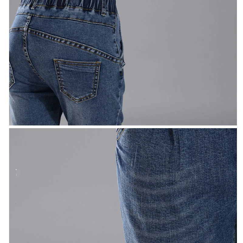 

Jeans for Women Elastic waist Slim New Spring Autumn Casual Fashion Thin Hole Nine Denim Pants Harem Pants Female