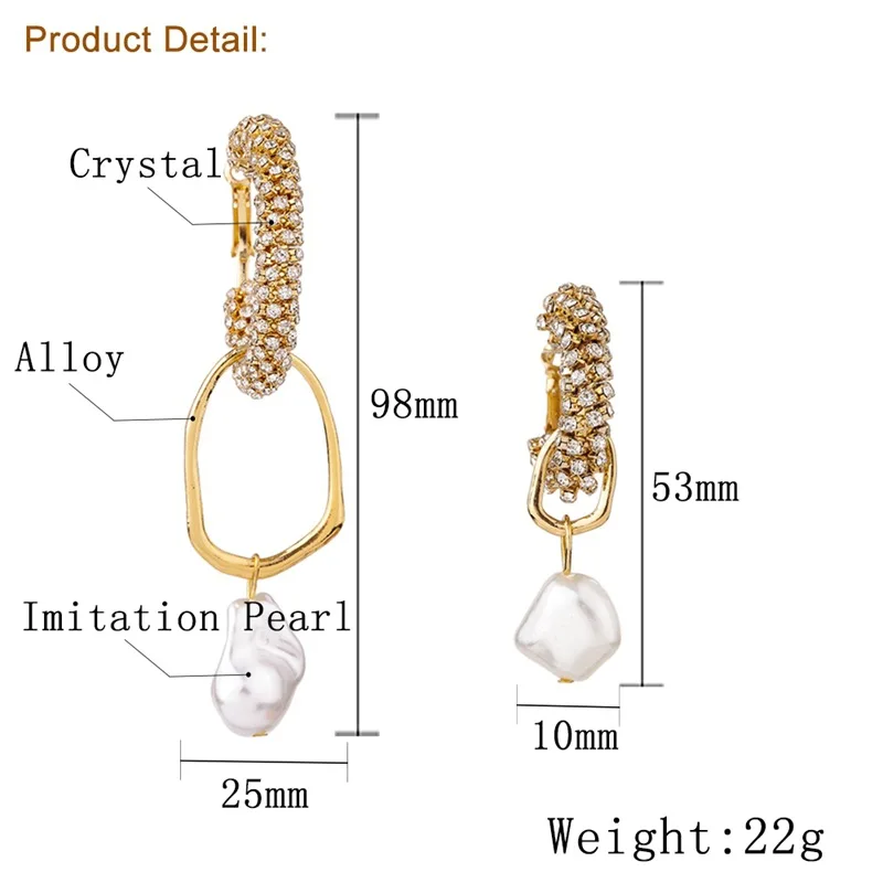 

LEADERBEADS 2019 ZA Crystal Gold Circular Asymmetric Imitation Pearl Dangle Earrings Women's Luxury Wedding Party Jewelry Gift