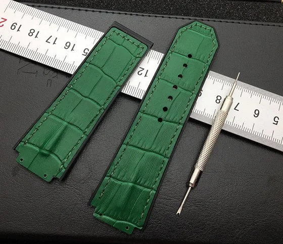 Green strap Бренд, синего и коричневого цветов, зеленого и черного цвета 29*19 мм с силиконовой ремешок для часов для Hublot ремень для king power серии ступицы логотип на инструмент - Цвет ремешка: Green strap