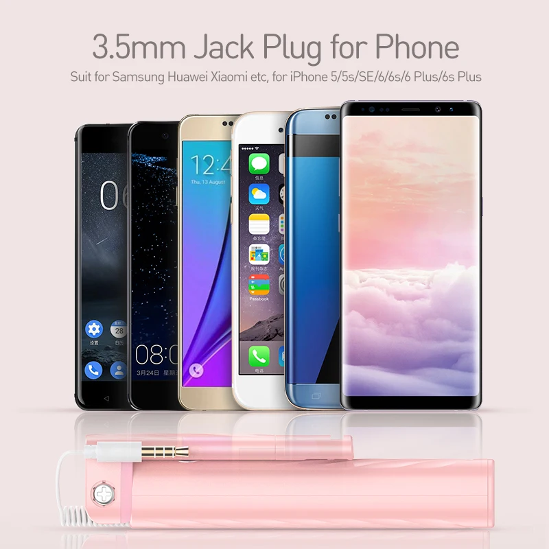 FLOVEME мини селфи палка для iPhone 4 5 6 S 6 Plus 6 S монопод палки для samsung A7 A5 A3 для Android с проводом 3,5 мм разъем