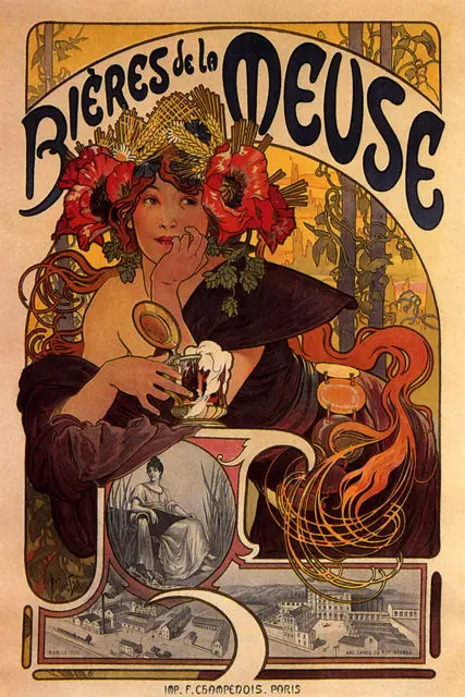 Винтажный постер с спиртовыми напитками вином пивом biere de Charms классические