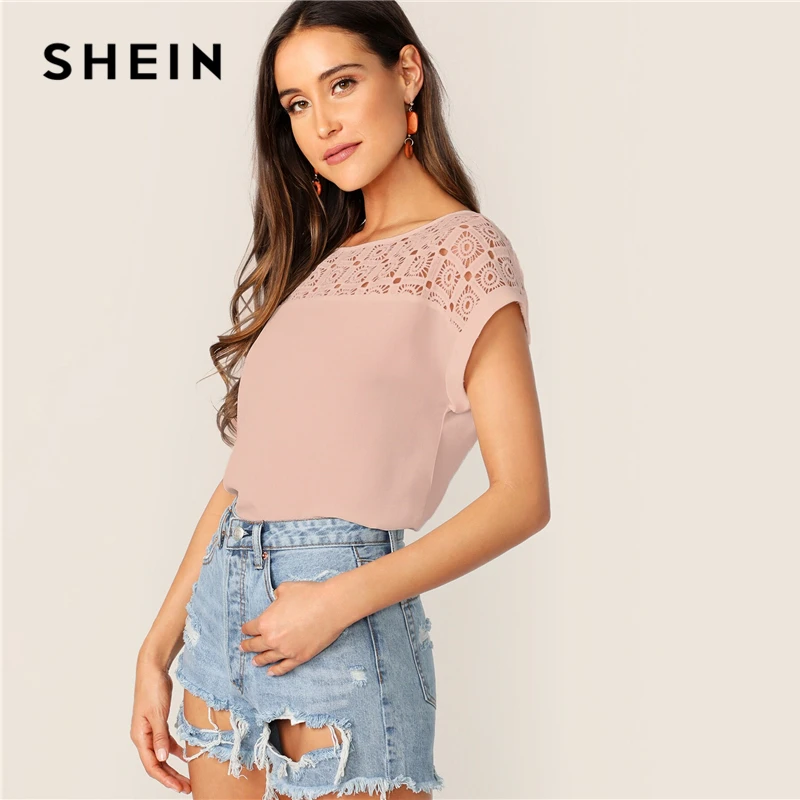 Женская кружевная блузка SHEIN элегантная белая с гипюровым воротником