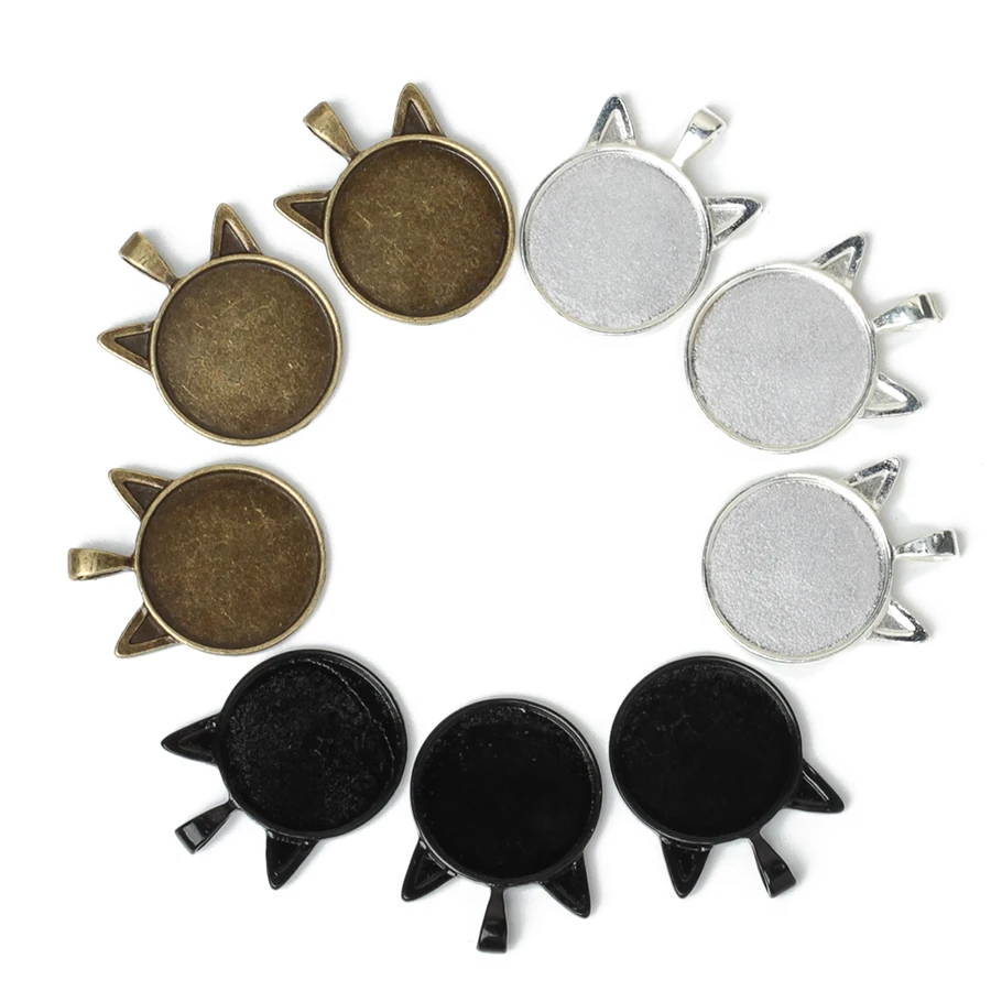 Sauvoo 10pcs/lot Black/Bronze/Silver Color Alloy Blank Pendant Base Cat Eye Shape Tray fit 25mm Glass Cabochon Jewelry Making | Украшения и