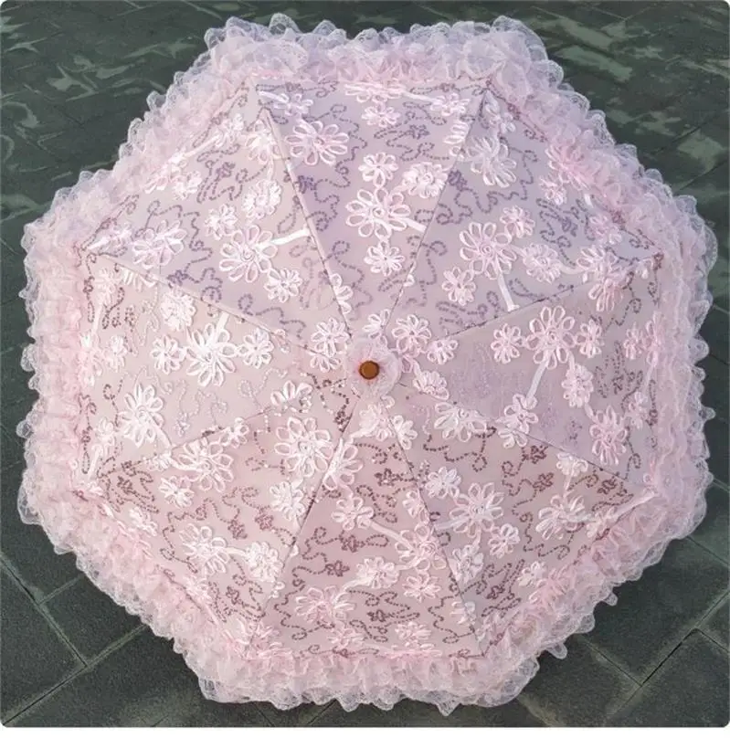 Pink Роскошный кружевной зонт с вышивкой, защита от солнца и дождя, женский, мода, защита от ультрафиолета, два складывания, защита от ультрафиолета, зонты для женщин и девушек - Цвет: Pink