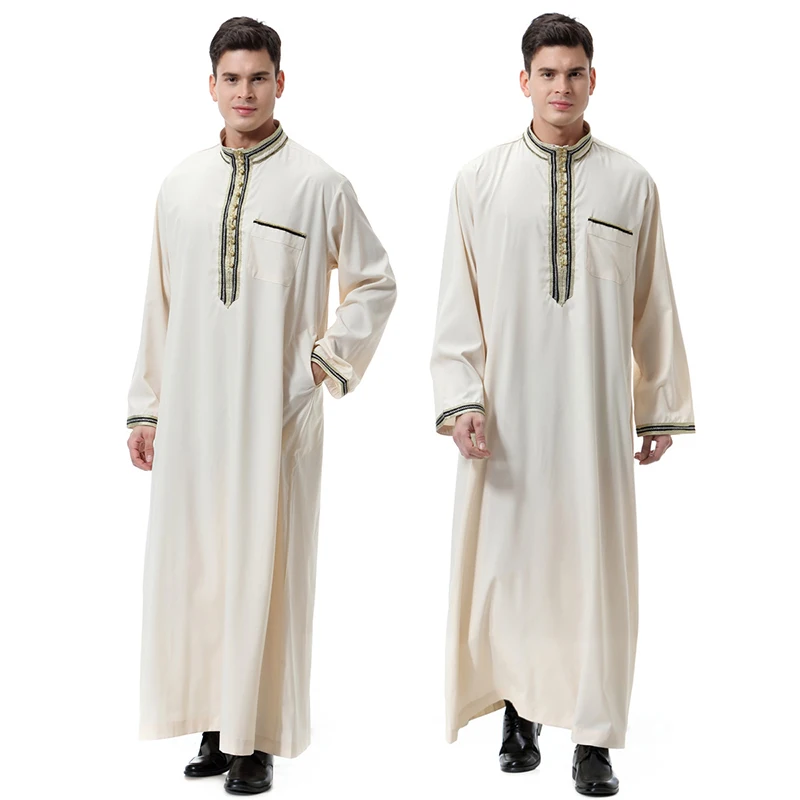 Модная мужская мусульманская одежда Jubba tobe для взрослых Дубай кафтан с