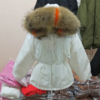 Корейские цветные зимние пальто с воротником из натурального меха для женщин, парки mujer, Модные свободные зимние женские куртки с рукавом летучая мышь - Цвет: white colorful