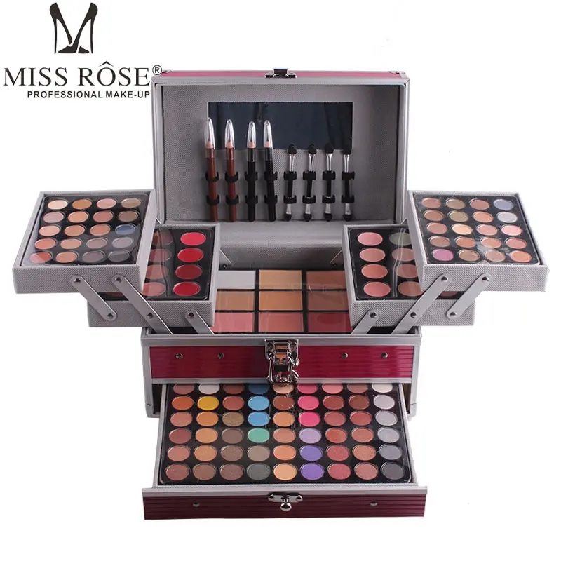 MISS ROSE профессиональный набор для макияжа для женщин, три слоя теней для век, пудра, румяна, помада, набор косметики для макияжа лица и глаз