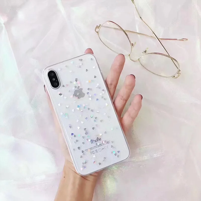 Шикарные мягкие чехол для iPhone 6 S Plus X XS Max чехлы с блестящим сердечком XR 7 8 5 5S se Coque |