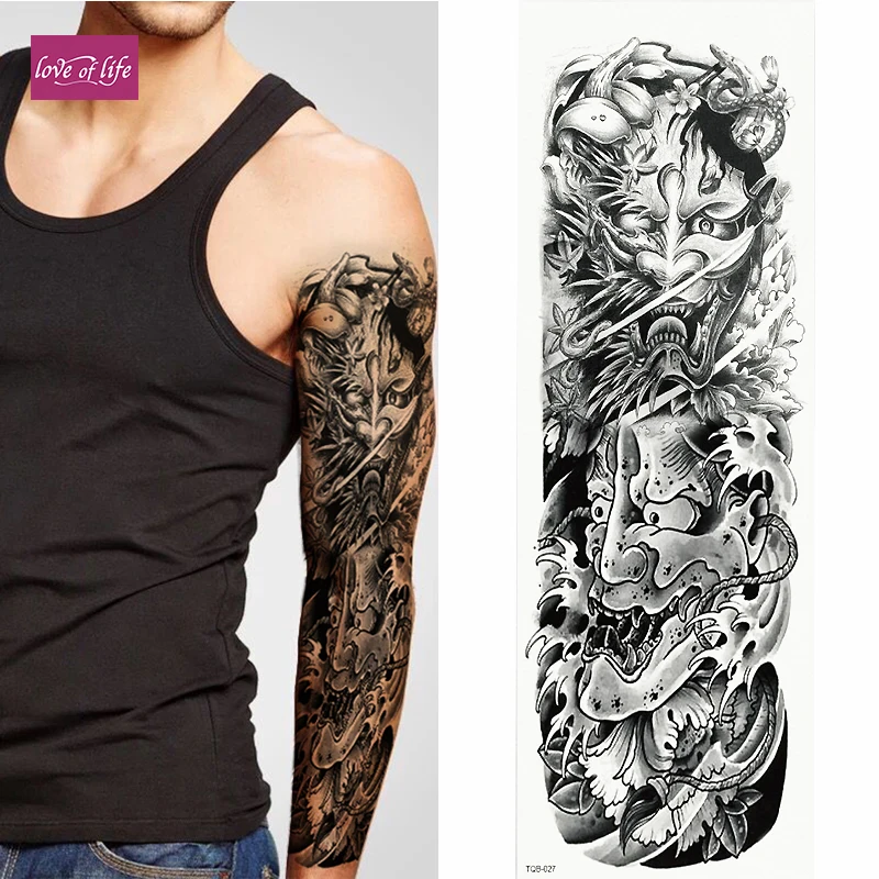 

Waterproof Temporary Tattoo Sticker Full Arm Large Skull Old School Tatoo Stickers Flash Fake Tattoos for Men Women