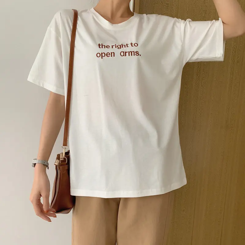 Новинка 2019 Повседневная Свободная простая футболка с короткими рукавами и