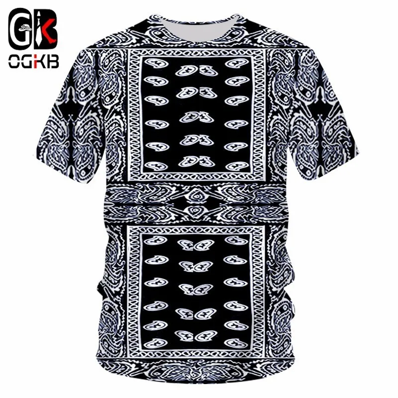 

OGKB Men's Print Black Bandana 3d T-shirt Paisley Cashew Flowers T Shirts Man Hip hop O Neck Shirts wholesale lots bulk bundles