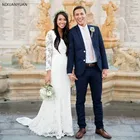 Богемное свадебное платье 2021, кружевное пляжное свадебное платье с V-образным вырезом, с длинным рукавом размера плюс, свадебное бохо-платье