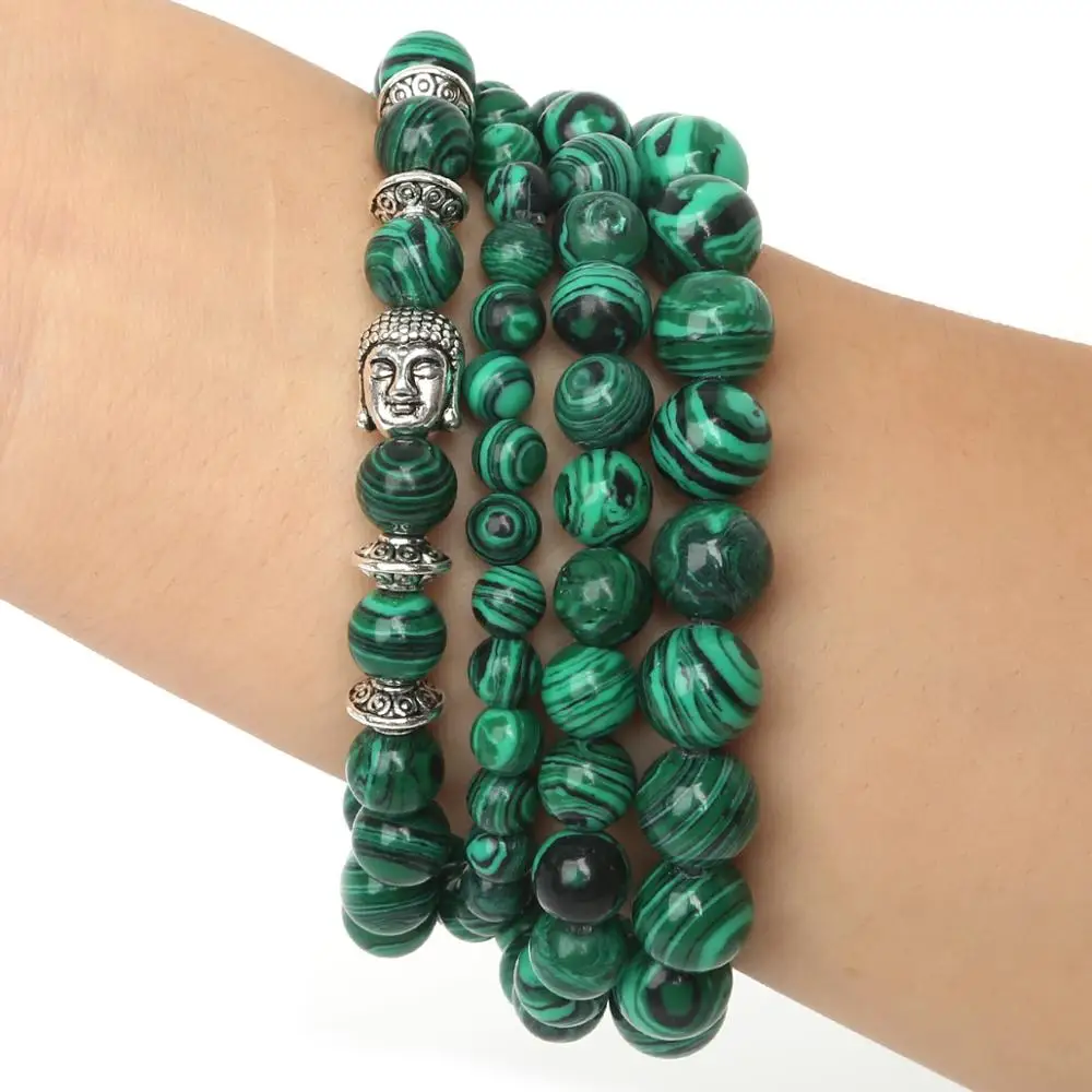 6mm/8mm/10mm Charm Bracelet With Natural Stone Beads Loose Round Malachite Peacock Beaded For Women Friend Gift | Украшения и