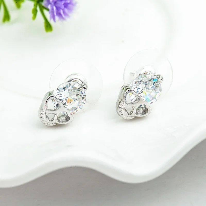 WKOUD Alloy skull heart anti-allergy rose gold silver color Stud Earrings for women popular lady jewelry | Украшения и аксессуары