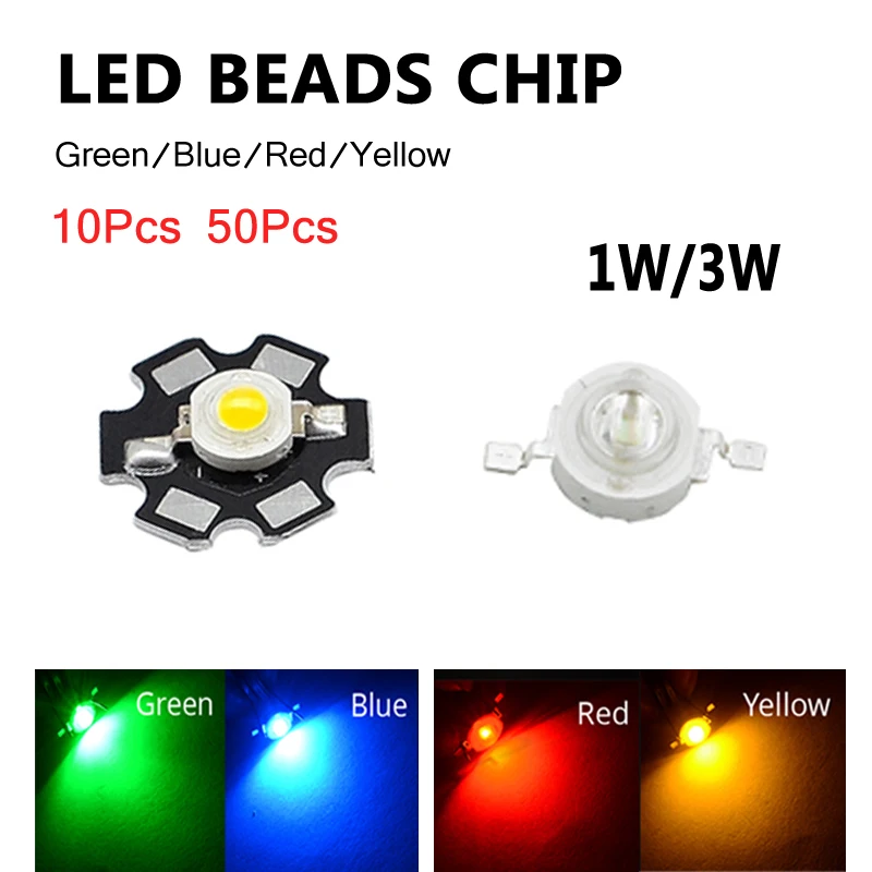 10/50pcs SMD светодиодный COB чип 1 Вт 3 красные зеленые синие желтые с печатной платой