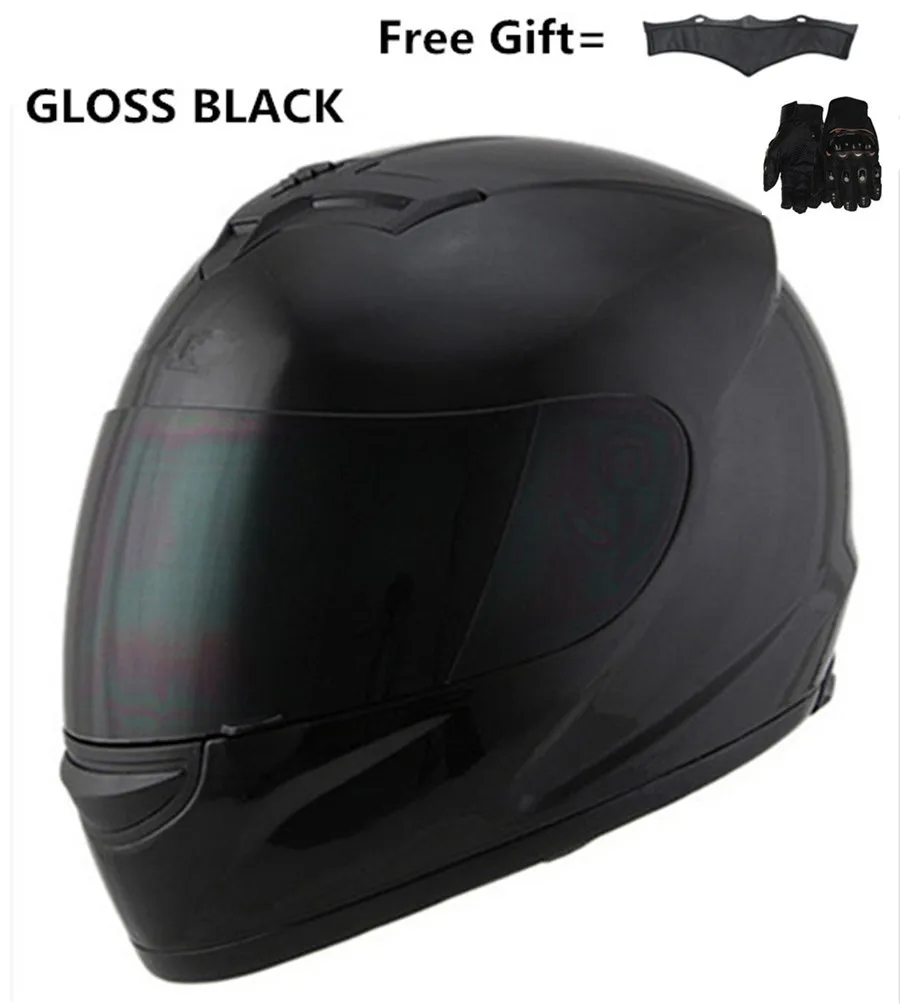 gloss black helmet Горячая Распродажа, мотоциклетный шлем, Полный мотоциклетный шлем с внутренним солнцезащитным козырьком, Защитная линза для гонок, Полнолицевые Шлемы S 55 см до 56 см - Цвет: gloss black helmet
