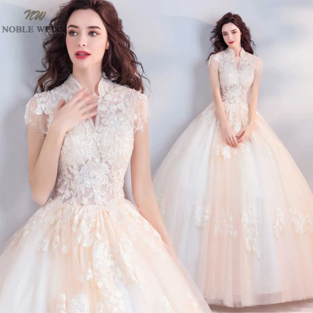 NOBLE WEISS Ball Gown Wedding Dresses with Beaded Sequins Cap Sleeves Bride Gowns Tulle Plus Size Sexy Lace Bridal Dress | Свадьбы и