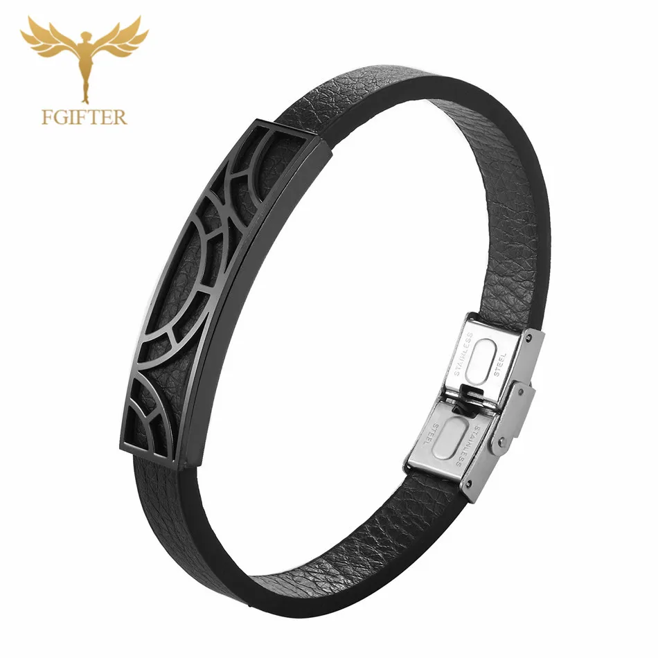 Bracelets Bangles Крутые мужские браслеты из натуральной кожи, геометрические браслеты из нержавеющей стали, мужские ювелирные изделия на заказ размеров - Окраска металла: Bracelets Bangles