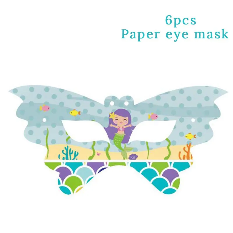 6pcs Paper mask Под морем одноразовая посуда для вечеринки посуда Русалка воздушный шар Дети День рождения украшение Русалочка вечерние принадлежности - Цвет: 6pcs Paper mask