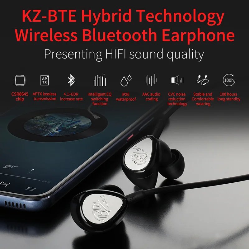 KZ БТЭ Bluetooth наушники Гибридный Технология Спортивные Беспроводные наушники водостойкий HIFI бас наушники в ухо монитор гарнитура aptX