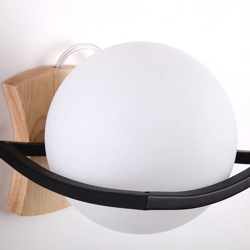 

Nordic Solid Wood Led Wall Lamp Creative Round Glass Ball Wall Light For Bedroom Restaurant Bar Hotel Clothing Shop Cafe