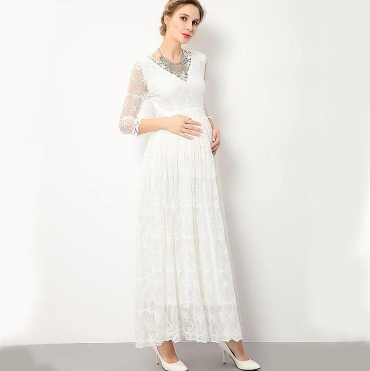 

Formal Party Evening Pregnancy Dresses for Pregnant Clothing Elegant Women Long Sleeves Atummn Lace Maternity Dress Photography